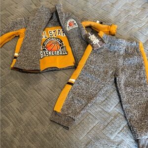 Kids' Basketball Themed Gray and Yellow Sweatsuit Set